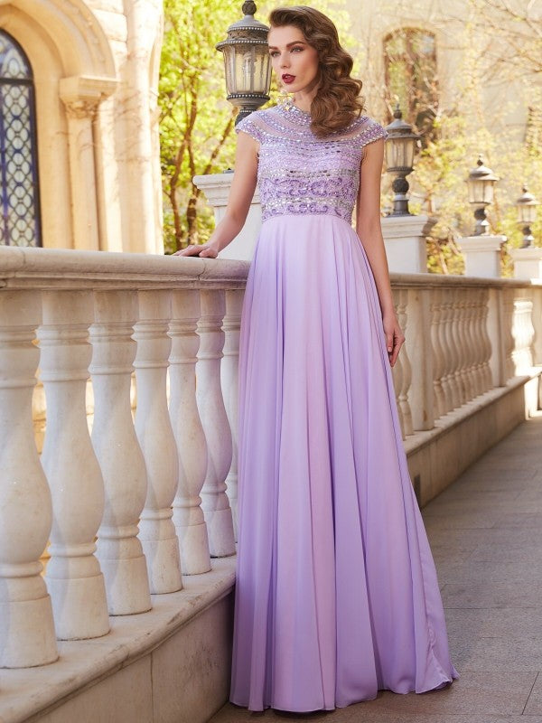 A-Line Chiffon Short Sleeve Floor-Length Dress - Chloe Dress