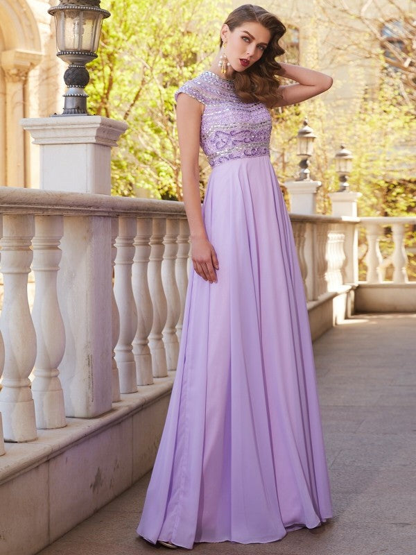 A-Line Chiffon Short Sleeve Floor-Length Dress - Chloe Dress