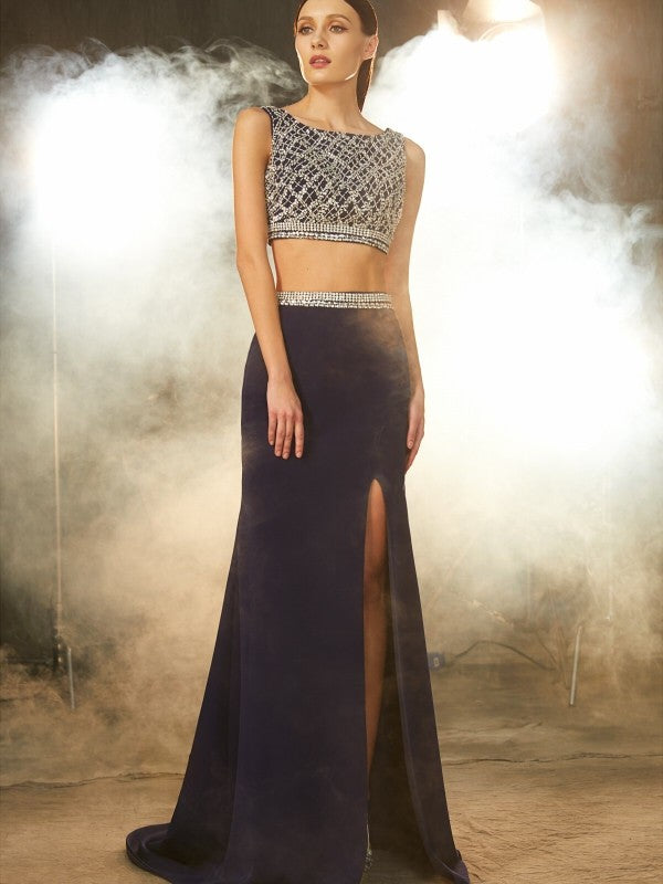Sheath Satin Sleeveless Train Tea-Length Dress - Chloe Dress