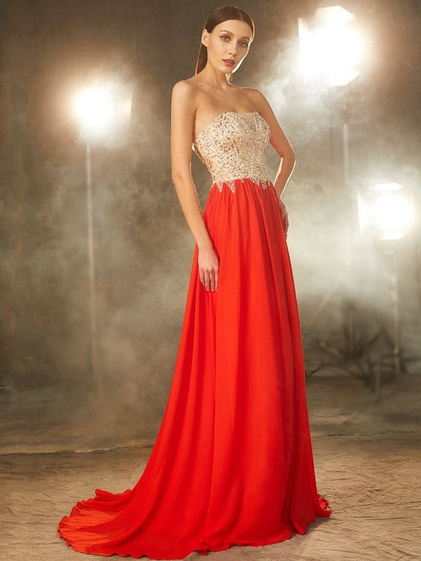 A-Line Strapless Chiffon Sleeveless Train Dress - Chloe Dress