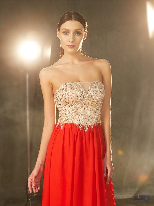 A-Line Strapless Chiffon Sleeveless Train Dress - Chloe Dress