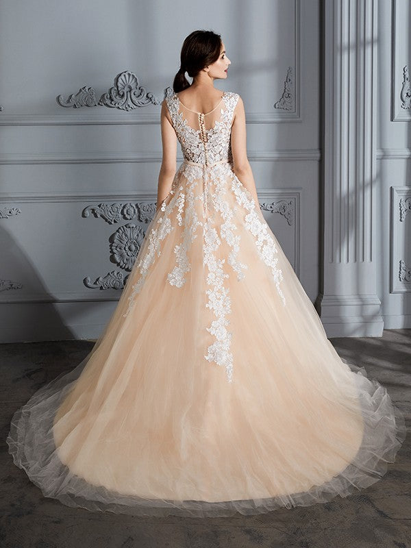 Ball Gown Tulle Sleeveless Train Wedding Gown - Chloe Dress