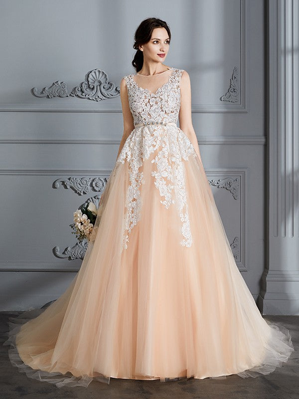 Ball Gown Tulle Sleeveless Train Wedding Gown - Chloe Dress