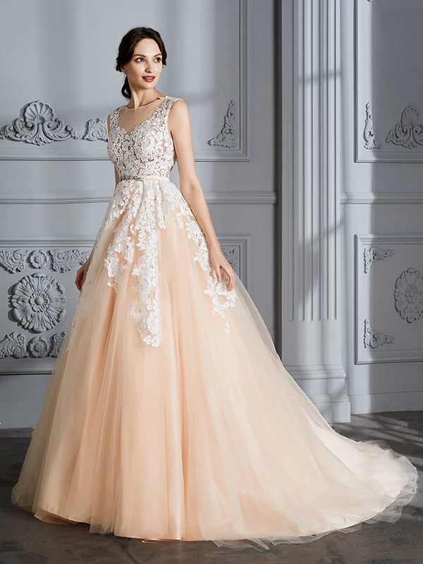 Ball Gown Tulle Sleeveless Train Wedding Gown - Chloe Dress