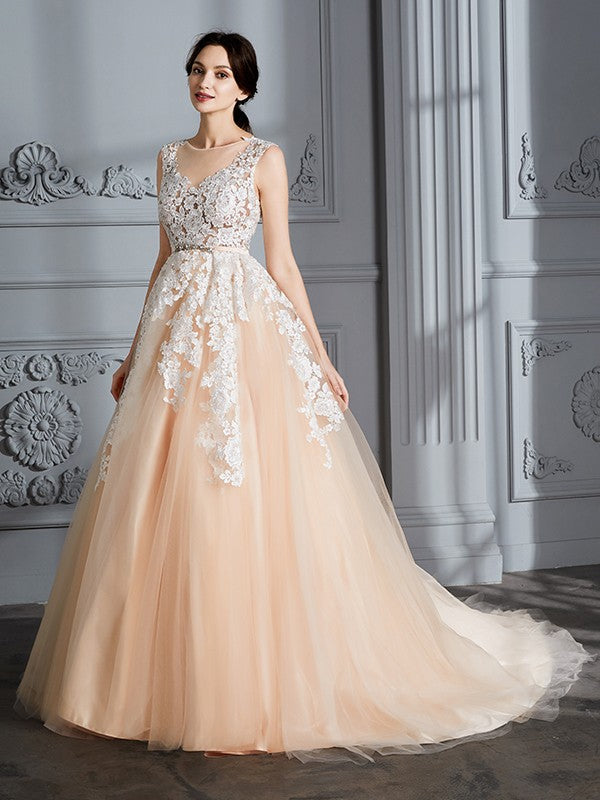 Ball Gown Tulle Sleeveless Train Wedding Gown - Chloe Dress