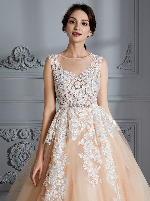 Ball Gown Tulle Sleeveless Train Wedding Gown - Chloe Dress