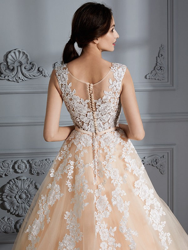 Ball Gown Tulle Sleeveless Train Wedding Gown - Chloe Dress