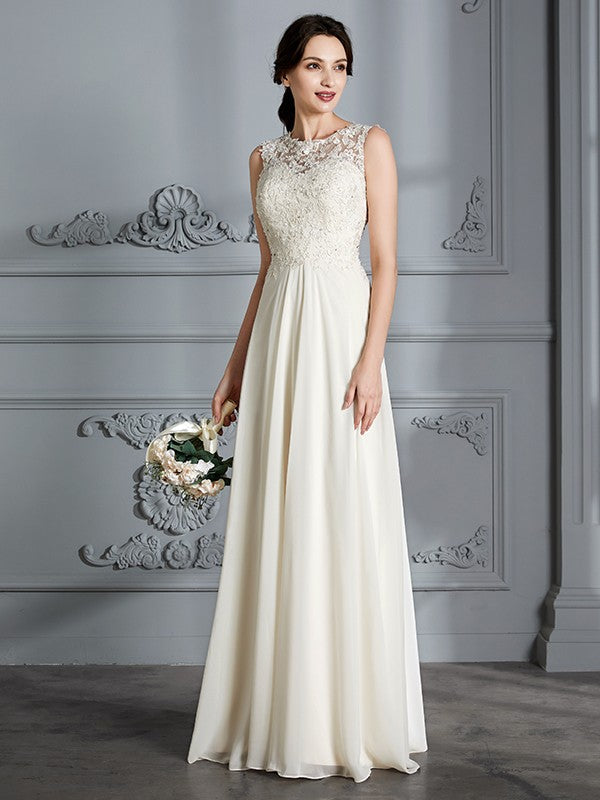 A-Line Chiffon Sleeveless Floor-Length Wedding Dress - Chloe Dress