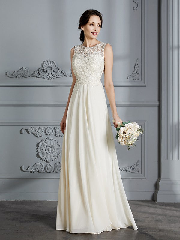 A-Line Chiffon Sleeveless Floor-Length Wedding Dress - Chloe Dress