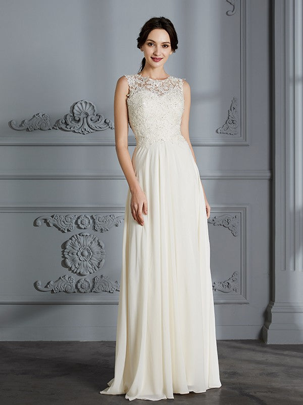 A-Line Chiffon Sleeveless Floor-Length Wedding Dress - Chloe Dress