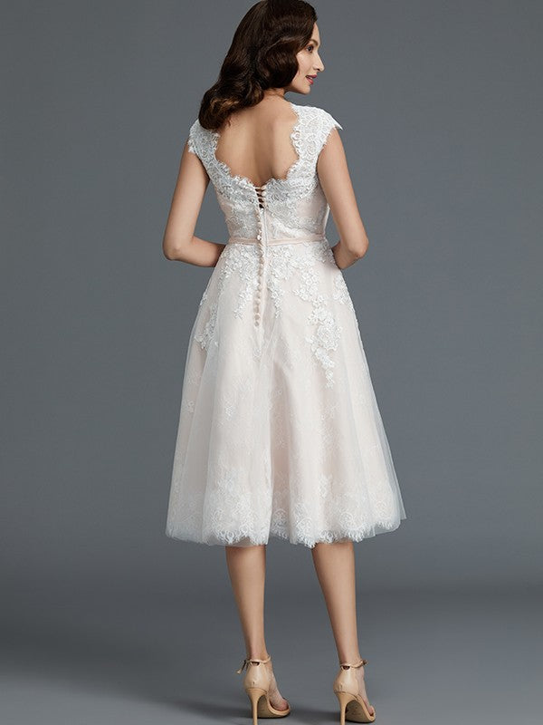 A-Line Tulle Sleeveless Tea-Length Wedding Dress - Chloe Dress