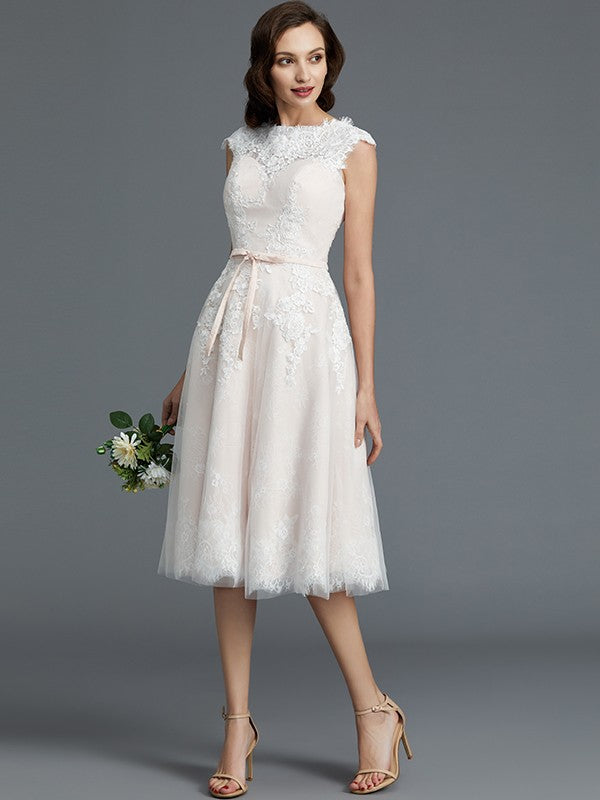 A-Line Tulle Sleeveless Tea-Length Wedding Dress - Chloe Dress