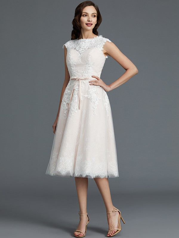 A-Line Tulle Sleeveless Tea-Length Wedding Dress - Chloe Dress
