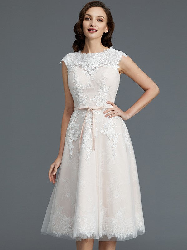 A-Line Tulle Sleeveless Tea-Length Wedding Dress - Chloe Dress
