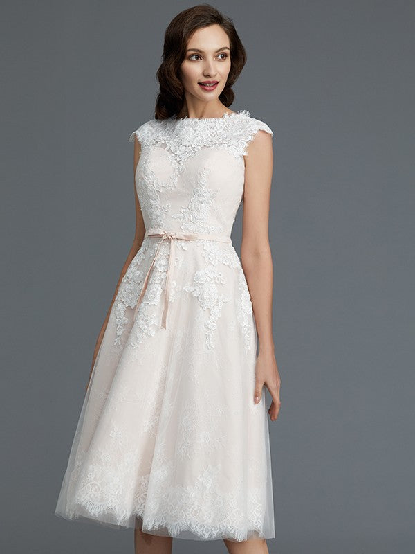 A-Line Tulle Sleeveless Tea-Length Wedding Dress - Chloe Dress
