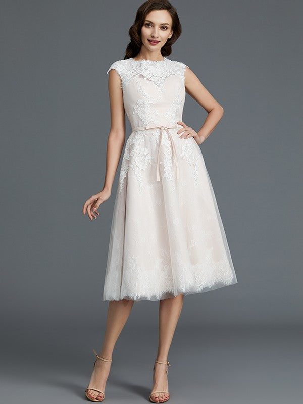 A-Line Tulle Sleeveless Tea-Length Wedding Dress - Chloe Dress