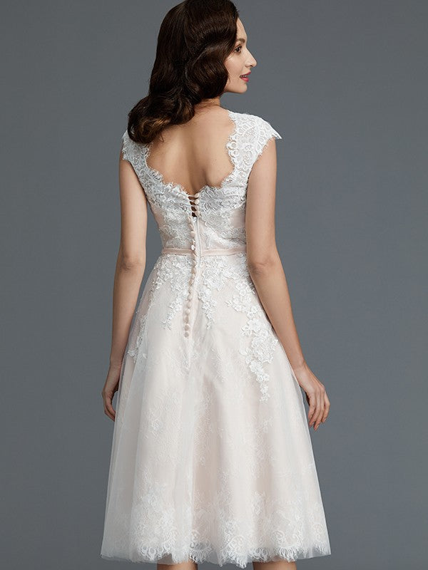 A-Line Tulle Sleeveless Tea-Length Wedding Dress - Chloe Dress