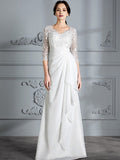Sheath V-Neck Chiffon Three-Quarter Sleeve Floor-Length Wedding Dress - Chloe Dress