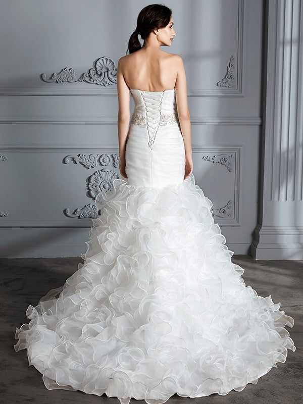 Mermaid Sweetheart Satin Sleeveless Ruffled Wedding Dress - Chloe Dress