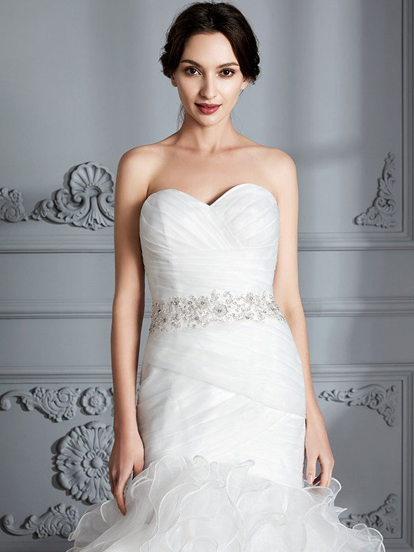 Mermaid Sweetheart Satin Sleeveless Ruffled Wedding Dress - Chloe Dress