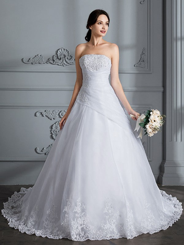 Ball Gown Strapless Organza Sleeveless Train Wedding Gown - Chloe Dress