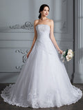 Ball Gown Strapless Organza Sleeveless Train Wedding Gown - Chloe Dress