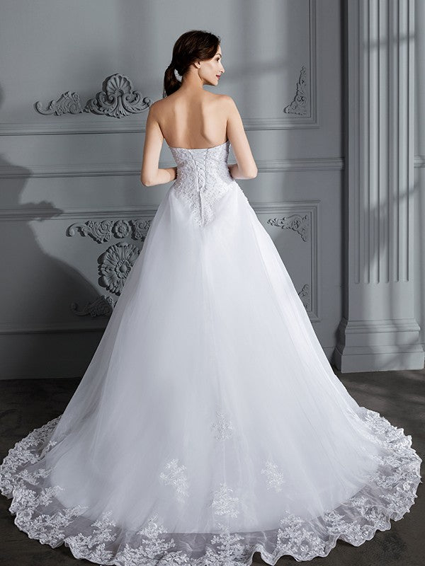 Ball Gown Strapless Organza Sleeveless Train Wedding Gown - Chloe Dress