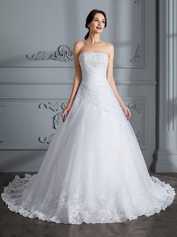 Ball Gown Strapless Organza Sleeveless Train Wedding Gown - Chloe Dress