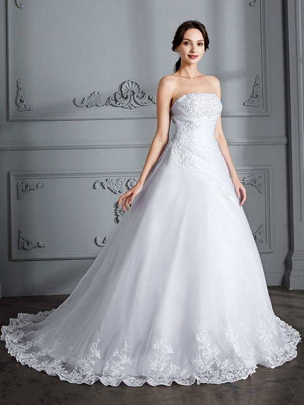 Ball Gown Strapless Organza Sleeveless Train Wedding Gown - Chloe Dress