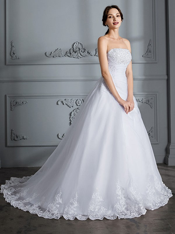 Ball Gown Strapless Organza Sleeveless Train Wedding Gown - Chloe Dress