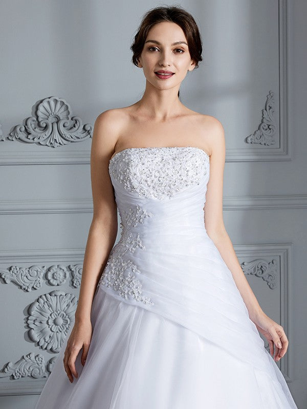 Ball Gown Strapless Organza Sleeveless Train Wedding Gown - Chloe Dress
