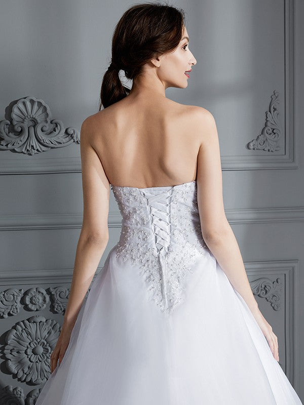 Ball Gown Strapless Organza Sleeveless Train Wedding Gown - Chloe Dress