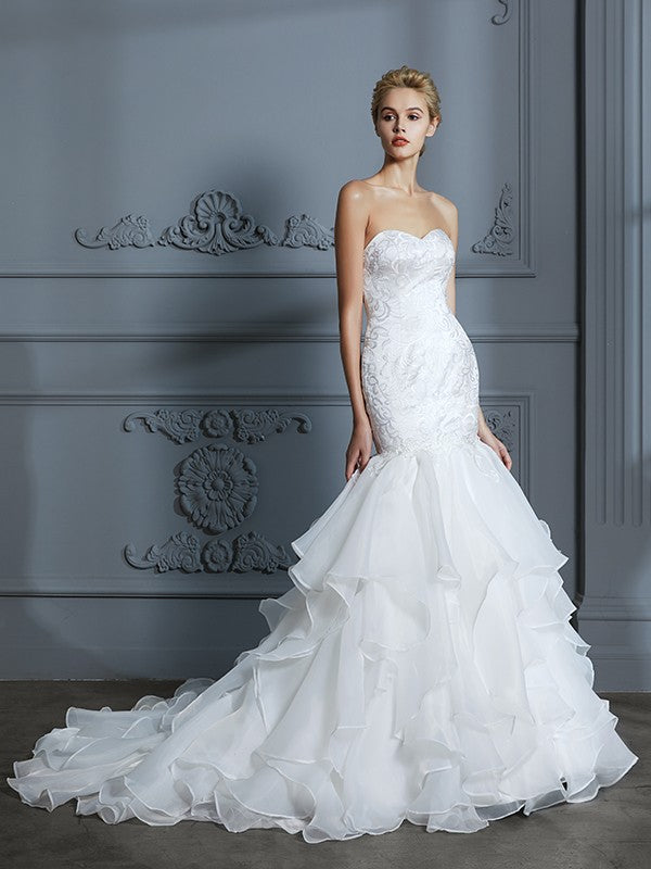 Mermaid Sweetheart Organza Sleeveless Ruffled Wedding Dress - Chloe Dress