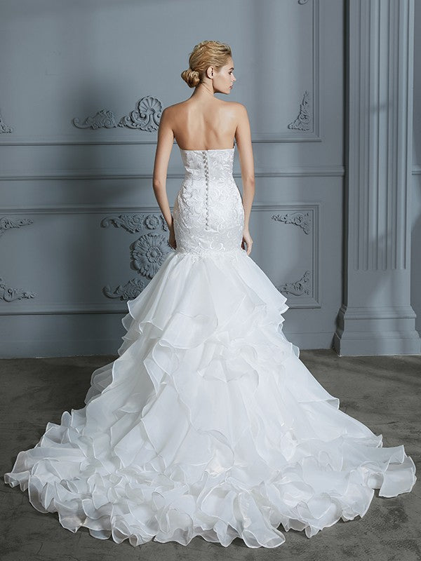 Mermaid Sweetheart Organza Sleeveless Ruffled Wedding Dress - Chloe Dress