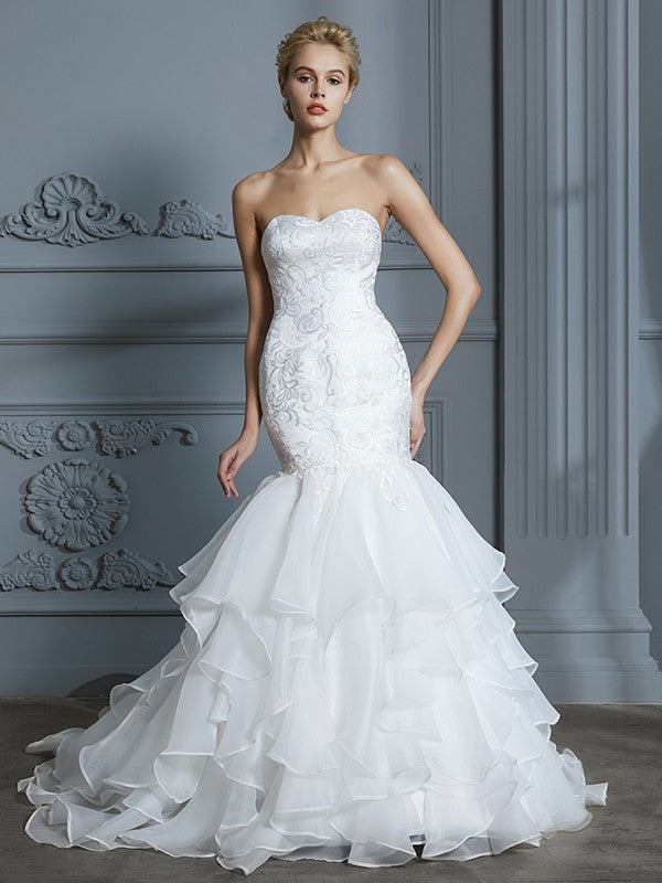 Mermaid Sweetheart Organza Sleeveless Ruffled Wedding Dress - Chloe Dress