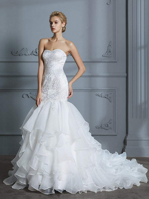 Mermaid Sweetheart Organza Sleeveless Ruffled Wedding Dress - Chloe Dress