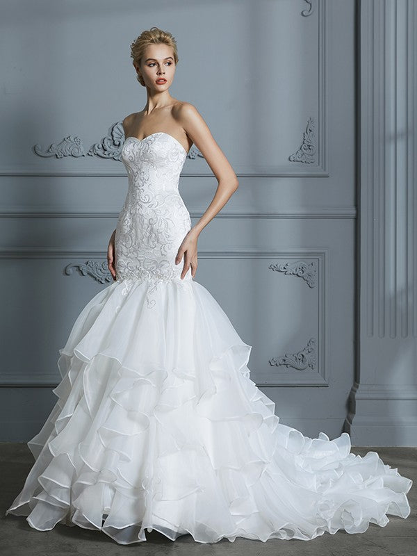 Mermaid Sweetheart Organza Sleeveless Ruffled Wedding Dress - Chloe Dress