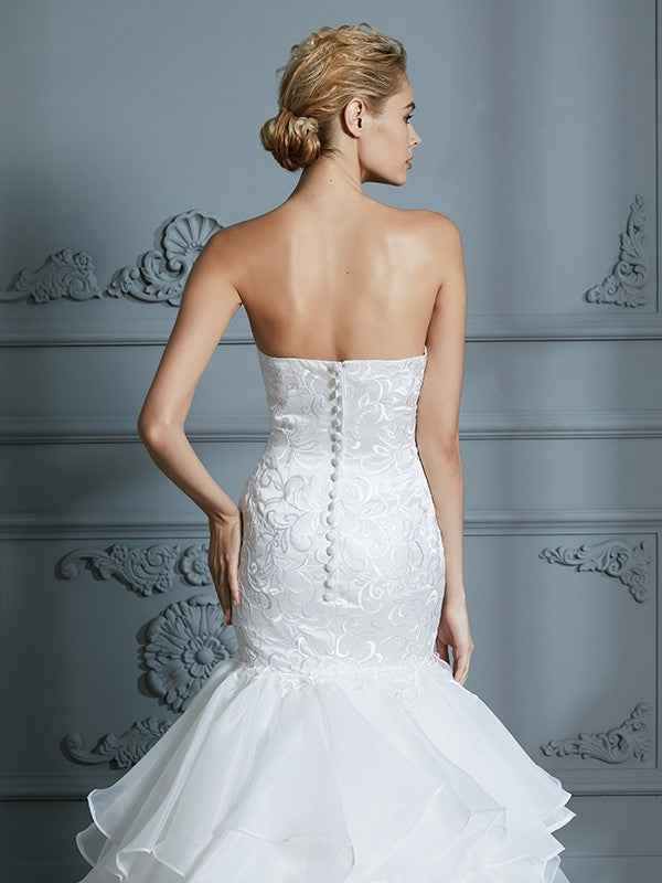 Mermaid Sweetheart Organza Sleeveless Ruffled Wedding Dress - Chloe Dress