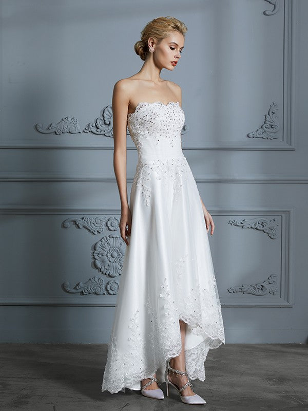 A-Line Sweetheart Tulle Sleeveless Asymmetric Wedding Dress - Chloe Dress