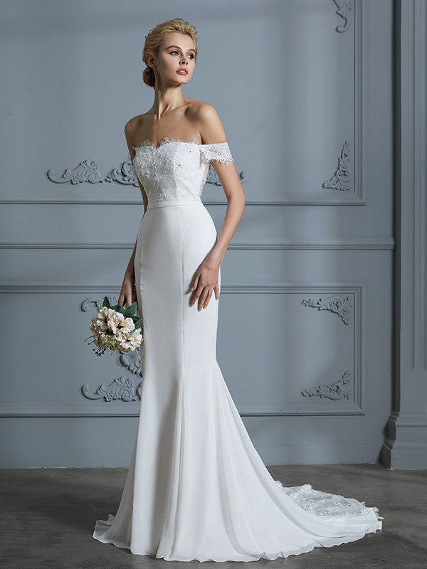 Mermaid Chiffon Sleeveless Train Wedding Dress - Chloe Dress