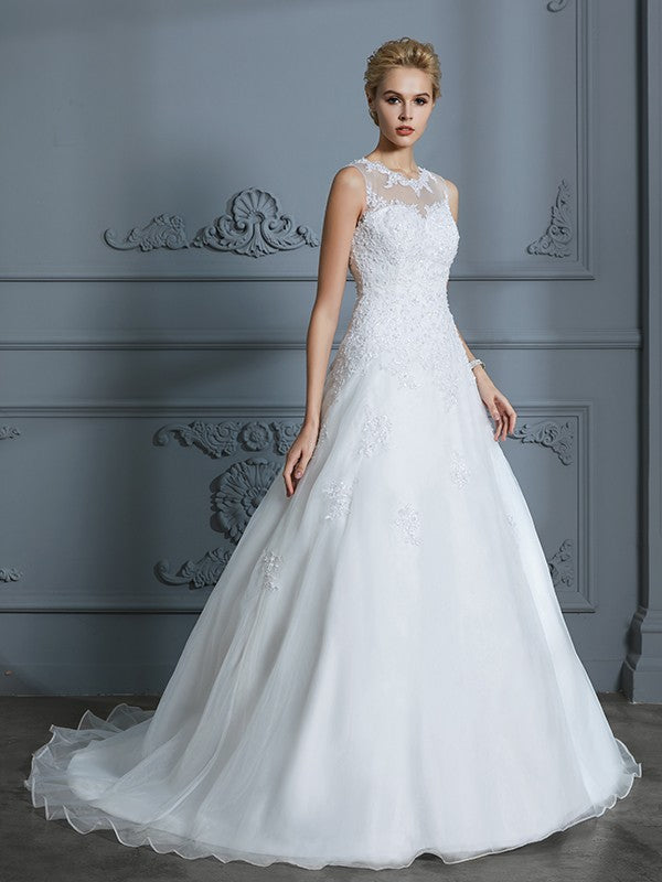 Ball Gown Organza Sleeveless Train Wedding Gown - Chloe Dress