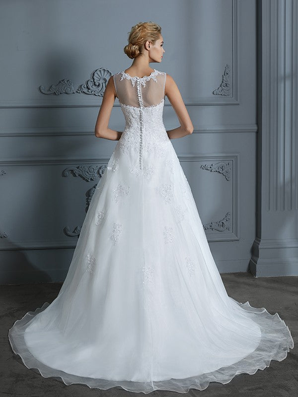 Ball Gown Organza Sleeveless Train Wedding Gown - Chloe Dress