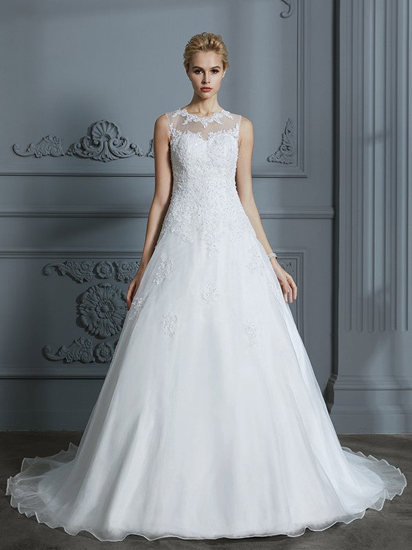 Ball Gown Organza Sleeveless Train Wedding Gown - Chloe Dress