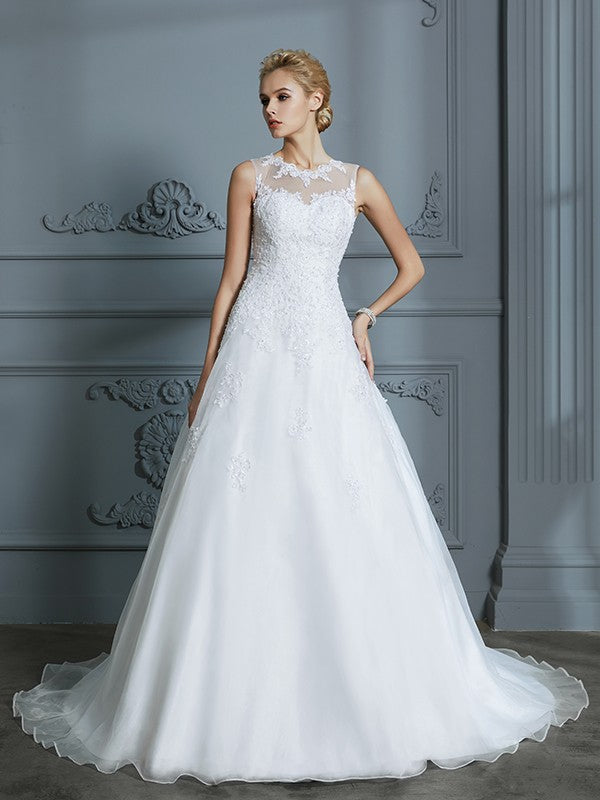 Ball Gown Organza Sleeveless Train Wedding Gown - Chloe Dress