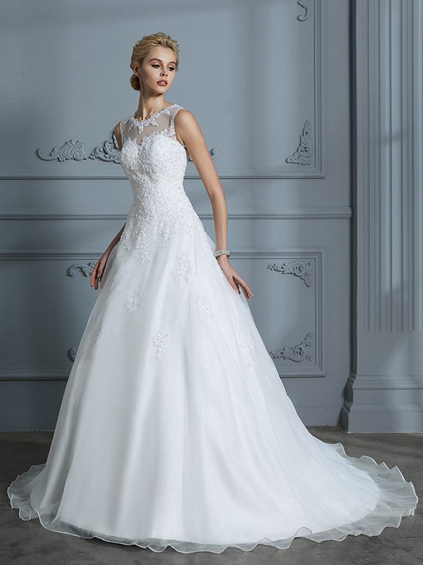 Ball Gown Organza Sleeveless Train Wedding Gown - Chloe Dress