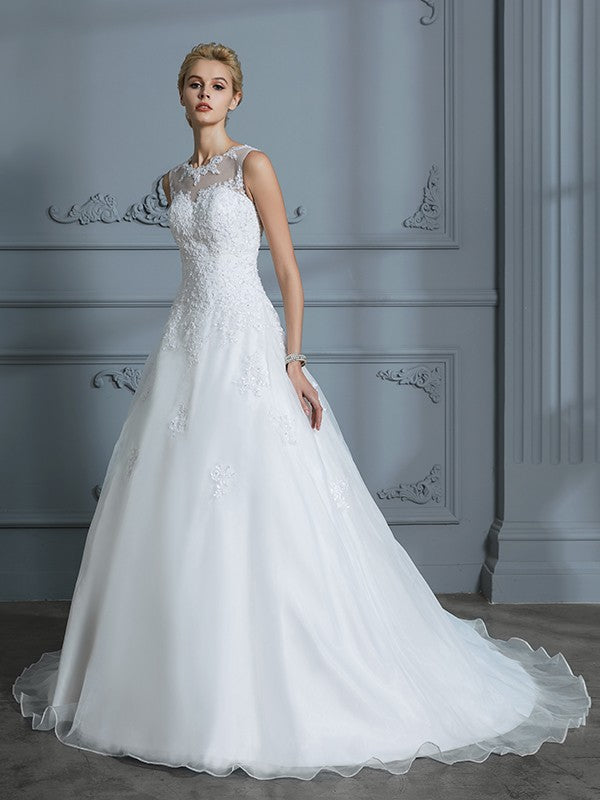 Ball Gown Organza Sleeveless Train Wedding Gown - Chloe Dress