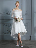 A-Line Lace Long Sleeve Asymmetric Wedding Dress - Chloe Dress