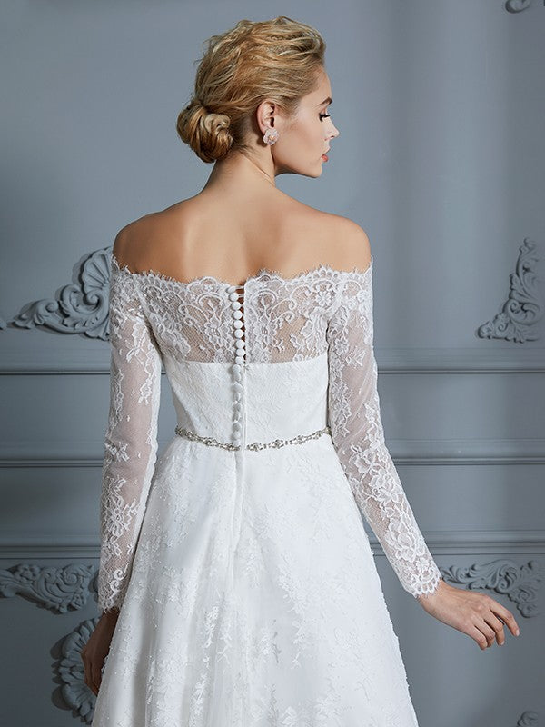 A-Line Lace Long Sleeve Asymmetric Wedding Dress - Chloe Dress