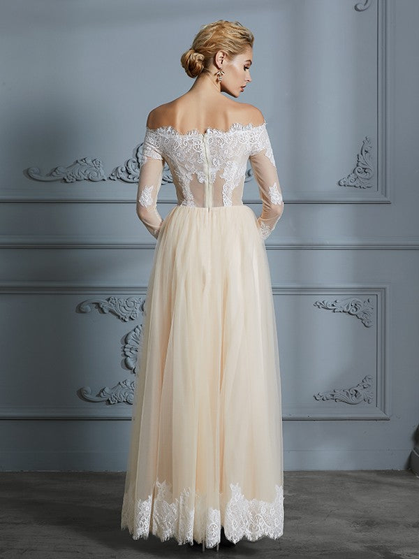 A-Line Tulle Long Sleeve Floor-Length Wedding Dress - Chloe Dress