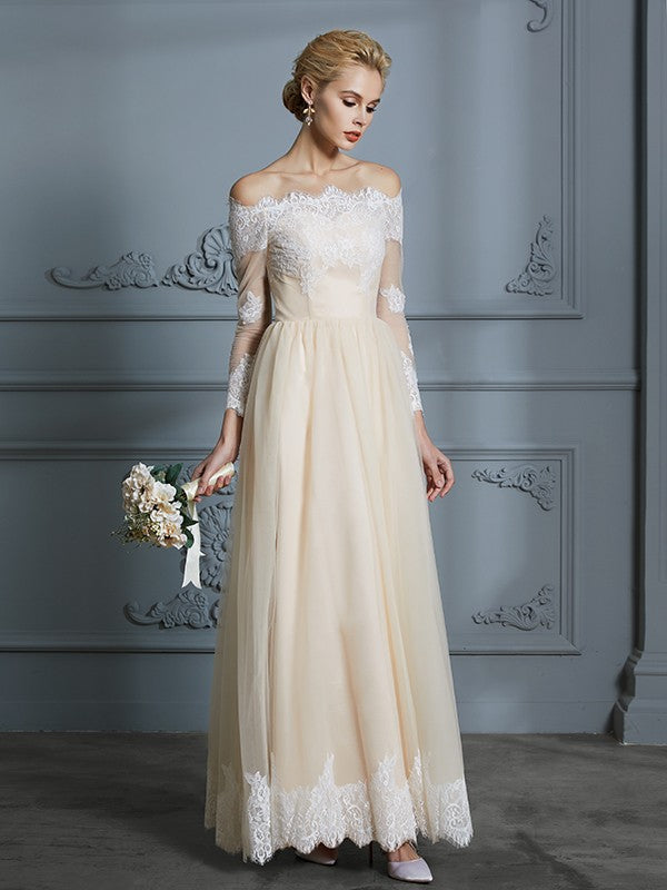 A-Line Tulle Long Sleeve Floor-Length Wedding Dress - Chloe Dress